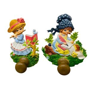 Vintage Ceramic Child-Themed Magnets Set Of 2 Magnetic Backing Refrigerator 4" x